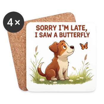 Humorous dog motif with butterfly - Coasters (set of 4) - white - Front