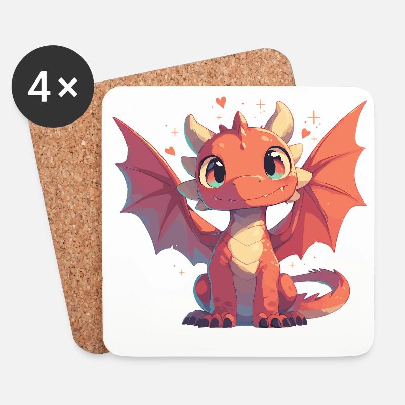 Drachen Drache - Untersetzer (4er-Set) - Weiß