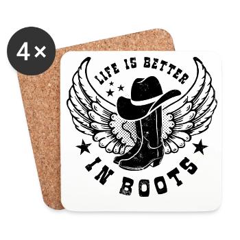 Life is better in boots - Linedance - Country Fan - Untersetzer (4er-Set) - Weiß - Vorne