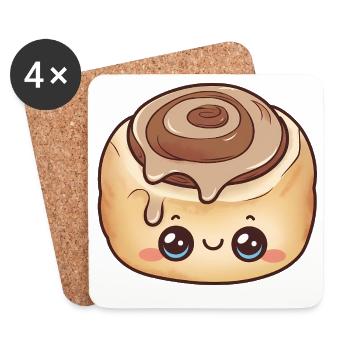 Süße Zimtschnecke Kawaii - Untersetzer (4er-Set) - Weiß - Vorne