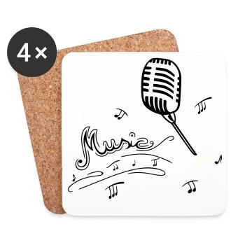 Microphone rétro avec notes de musique - Dessous de verre (lot de 4) - blanc - Devant