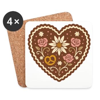 Fête folklorique du cœur en pain d'épices - sucré et traditionnel - Dessous de verre (lot de 4) - blanc - Devant