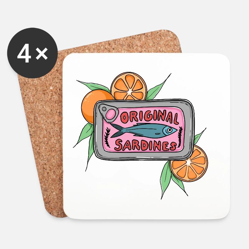 Original Sardines Can Pop Art Design with Oranges - Untersetzer (4er-Set) - Weiß