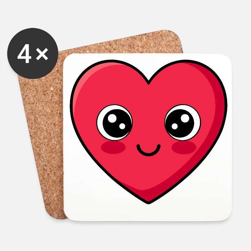 Kawaii Herz Emoticon Design - Untersetzer (4er-Set) - Weiß
