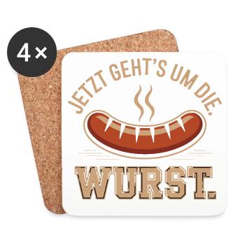 Jetzt Geht's Um Die Wurst Shirt - Untersetzer (4er-Set) - Weiß - Vorne