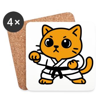 Cat fighter in karate suit - Coasters (set of 4) - white - Front
