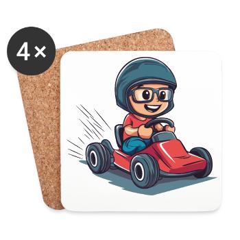 Kartfahrer mit Helm und Brille - Untersetzer (4er-Set) - Weiß - Vorne