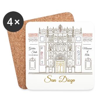 San Diego Illustration, Art Museum Hand-Drawn - Coasters (set of 4) - white - Front