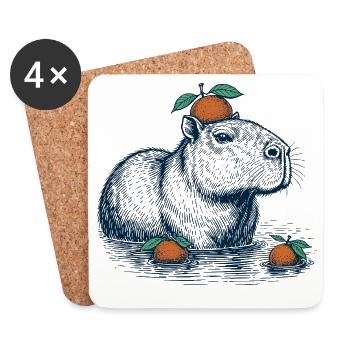 Capybara avec de l’orange sur la tête - Dessous de verre (lot de 4) - blanc - Devant
