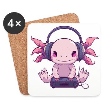 Fantasy creation of a cute axolotl gamer - Coasters (set of 4) - white - Front