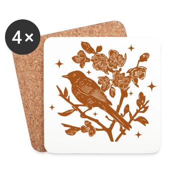 Silhouette Vogel und Herbstblumen - Untersetzer (4er-Set) - Weiß - Vorne
