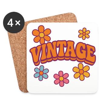Design rétro floral vintage - Dessous de verre (lot de 4) - blanc - Devant