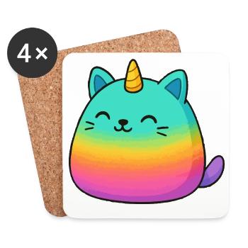 Rosa Regenbogen Einhorn Katze - Untersetzer (4er-Set) - Weiß - Vorne
