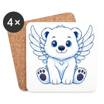 Mignon ours polaire ange dessin animé avec des ailes de joie - Dessous de verre (lot de 4) - blanc - Devant