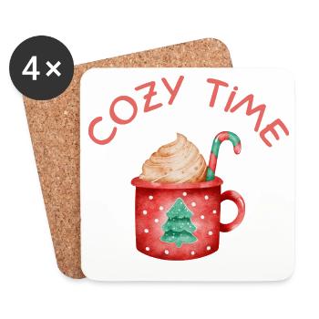 Cozy Time weihnachtliche Tasse Kakao Schlagsahne - Untersetzer (4er-Set) - Weiß - Vorne