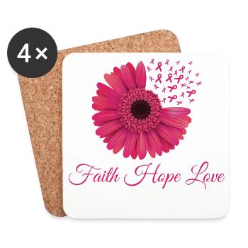 Faith Hope Love Breast Cancer Awareness Flower Tee - Coasters (set of 4) - white - Front