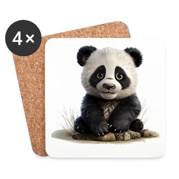 Bébé panda à la pierre - Dessous de verre (lot de 4) - blanc - Devant