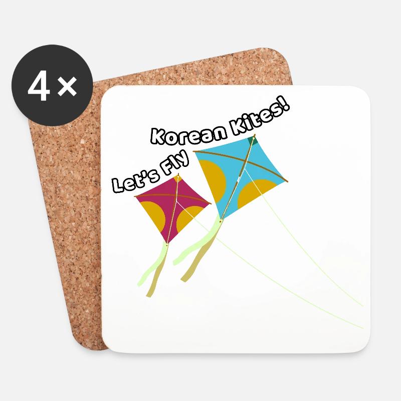 Let’s fly Korean kites – Drachen Design - Untersetzer (4er-Set) - Weiß