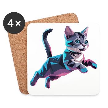 Kitten - Cool Low Poly Logo - Coasters (set of 4) - white - Front