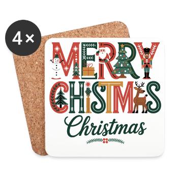 Merry Christmas Festive Christmas Design with Santa - Coasters (set of 4) - white - Front