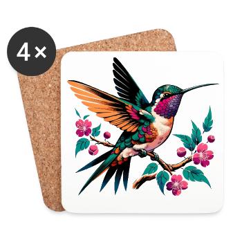 Vibrant Hummingbird on Blooming Branch - Coasters (set of 4) - white - Front