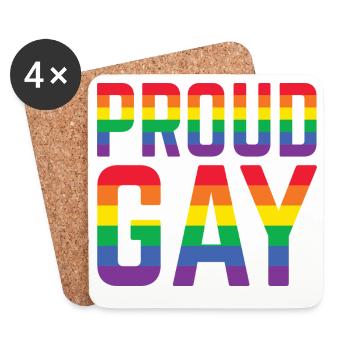 Proud Gay Rainbow Lettering - Coasters (set of 4) - white - Front