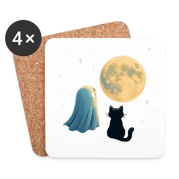 Moonlit Night: Ghost and Cat - Coasters (set of 4) - white - Front