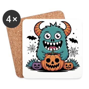 Halloween Kids T-Shirt Monster Pumpkin | Fun - Coasters (set of 4) - white - Front