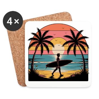 Sonnenuntergang Surfer am Strand - Untersetzer (4er-Set) - Weiß - Vorne
