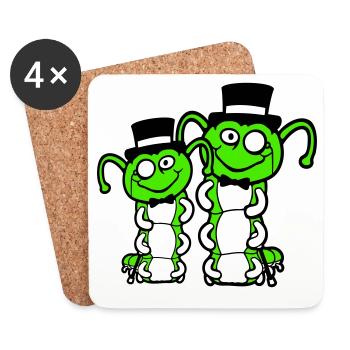 2 messieurs chenille chapeau haut de forme monocle noeud papillon riche - Dessous de verre (lot de 4) - blanc - Devant
