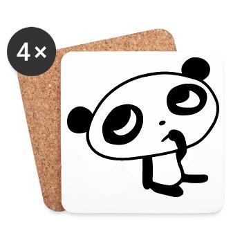 Panda mignon – Ours Kawaii et design en bambou - Dessous de verre (lot de 4) - blanc - Devant