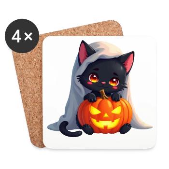 Halloween Cat with Halloween Pumpkin - Coasters (set of 4) - white - Front