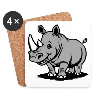 Witziger Rhino Cartoon im Graustil - Untersetzer (4er-Set) - Weiß - Vorne