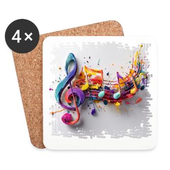 Farbenfrohe Musiknoten Kunstmotiv - Untersetzer (4er-Set) - Weiß - Vorne