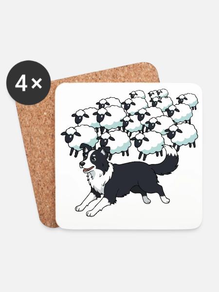Border Collie und Clouds Sheep - Untersetzer (4er-Set) - Weiß