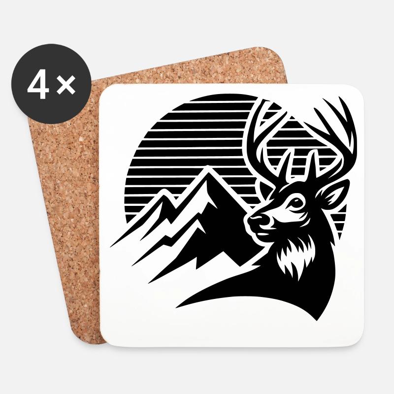 Cerf des Alpes - Dessous de verre (lot de 4) - blanc