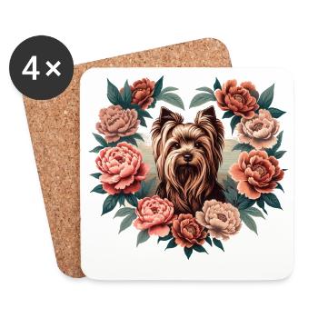 Floral Terrier in Peony Frame - Coasters (set of 4) - white - Front