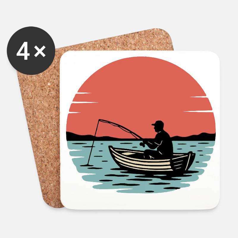 Sonnenuntergangsfischer im Boot - Untersetzer (4er-Set) - Weiß