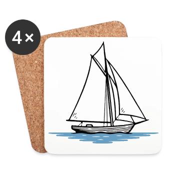 Silhouette minimaliste d’un voilier - Dessous de verre (lot de 4) - blanc - Devant