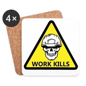 Danger Work, Kill Schild mit behelmtem Totenkopf - Untersetzer (4er-Set) - Weiß - Vorne