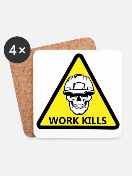 Danger Work, Kill Schild mit behelmtem Totenkopf - Untersetzer (4er-Set) - Weiß