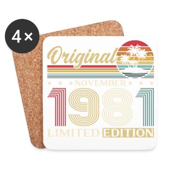 44ème Anniversaire Original Novembre Millésime 1981 - Dessous de verre (lot de 4) - blanc - Devant
