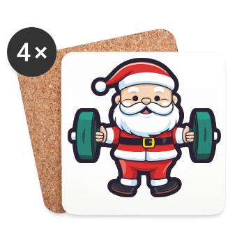 Weihnachtsmann Hantel Fitness - Untersetzer (4er-Set) - Weiß - Vorne
