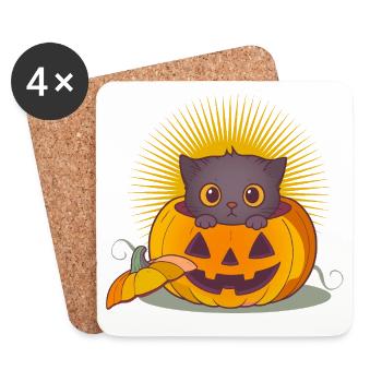 Halloween Chat dans la citrouille : un plaisir effrayant et sucré - Dessous de verre (lot de 4) - blanc - Devant