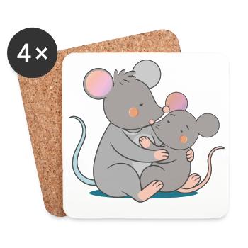 Two cute mice hug each other lovingly - Coasters (set of 4) - white - Front