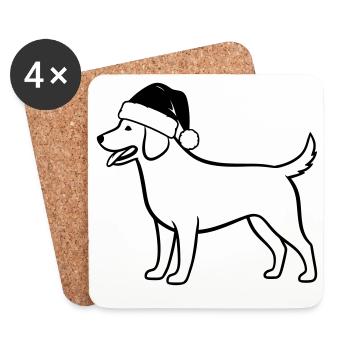 Illustration de dessin animé de chien de Noël - Dessous de verre (lot de 4) - blanc - Devant