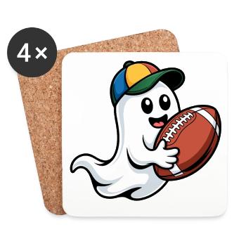 Geist mit Football und Cap - Untersetzer (4er-Set) - Weiß - Vorne