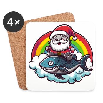Piranha Fische Weihnachtsmann Weihnachten - Untersetzer (4er-Set) - Weiß - Vorne