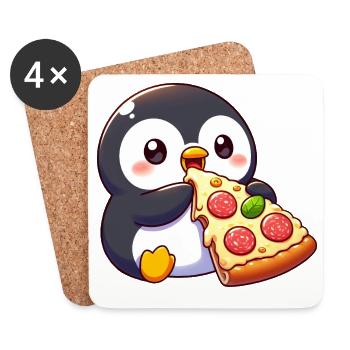 Cute Penguin Cartoon Pizza Food Chill Lazing - Coasters (set of 4) - white - Front