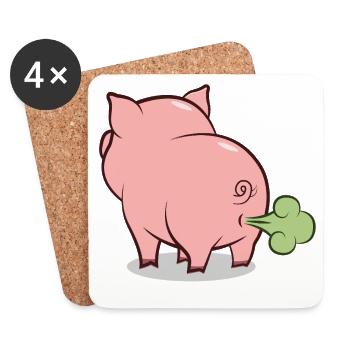 Dessin animé du cochon soufflant - Dessous de verre (lot de 4) - blanc - Devant